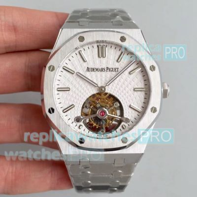 Swiss Clone Audemars Piguet Royal Oak Tourbillon Watch SS White Dial